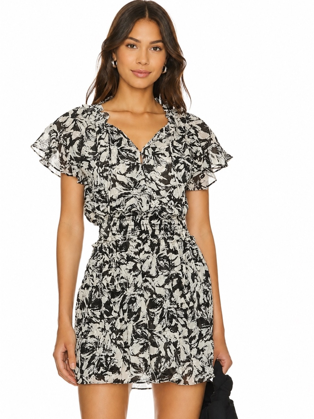 MISA Los Angeles Natalia Tonal Abstract Metallic Chiffon Midi Dress Size S